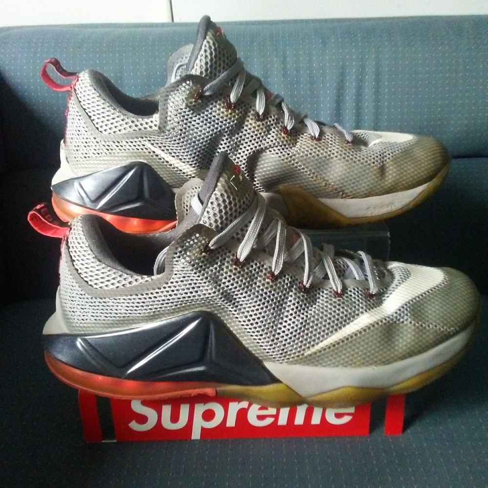 LeBron 12 Low Wolf Grey White Hot Lava Silver Mens